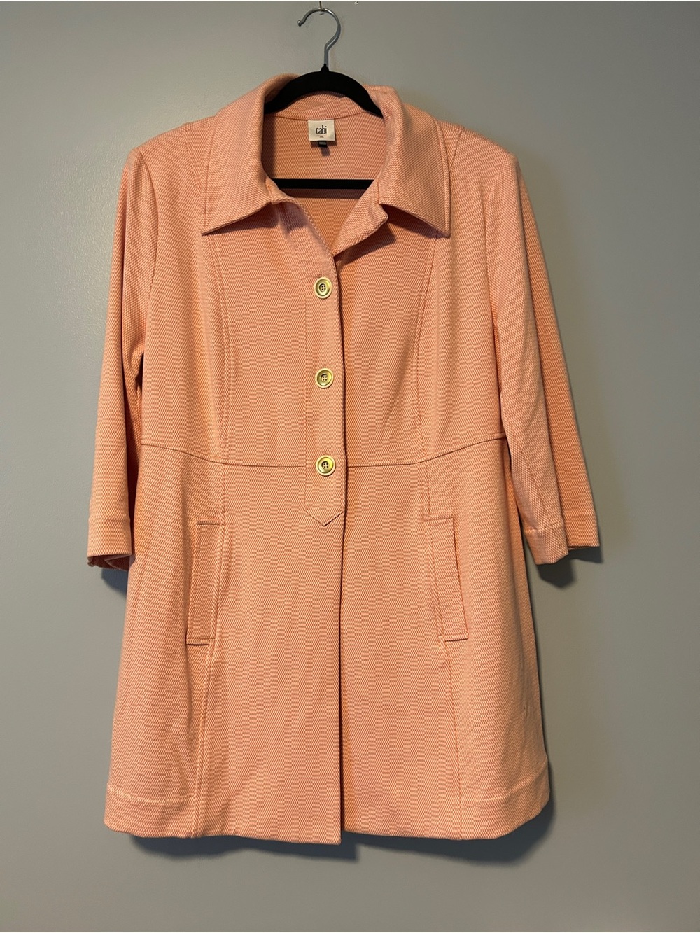 CAbi Peach Three-Quarter Sleeve Trench Coat